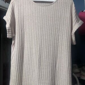 Automet Ribbed Scoop Neck Short Sleeve Sweater - Cream XL